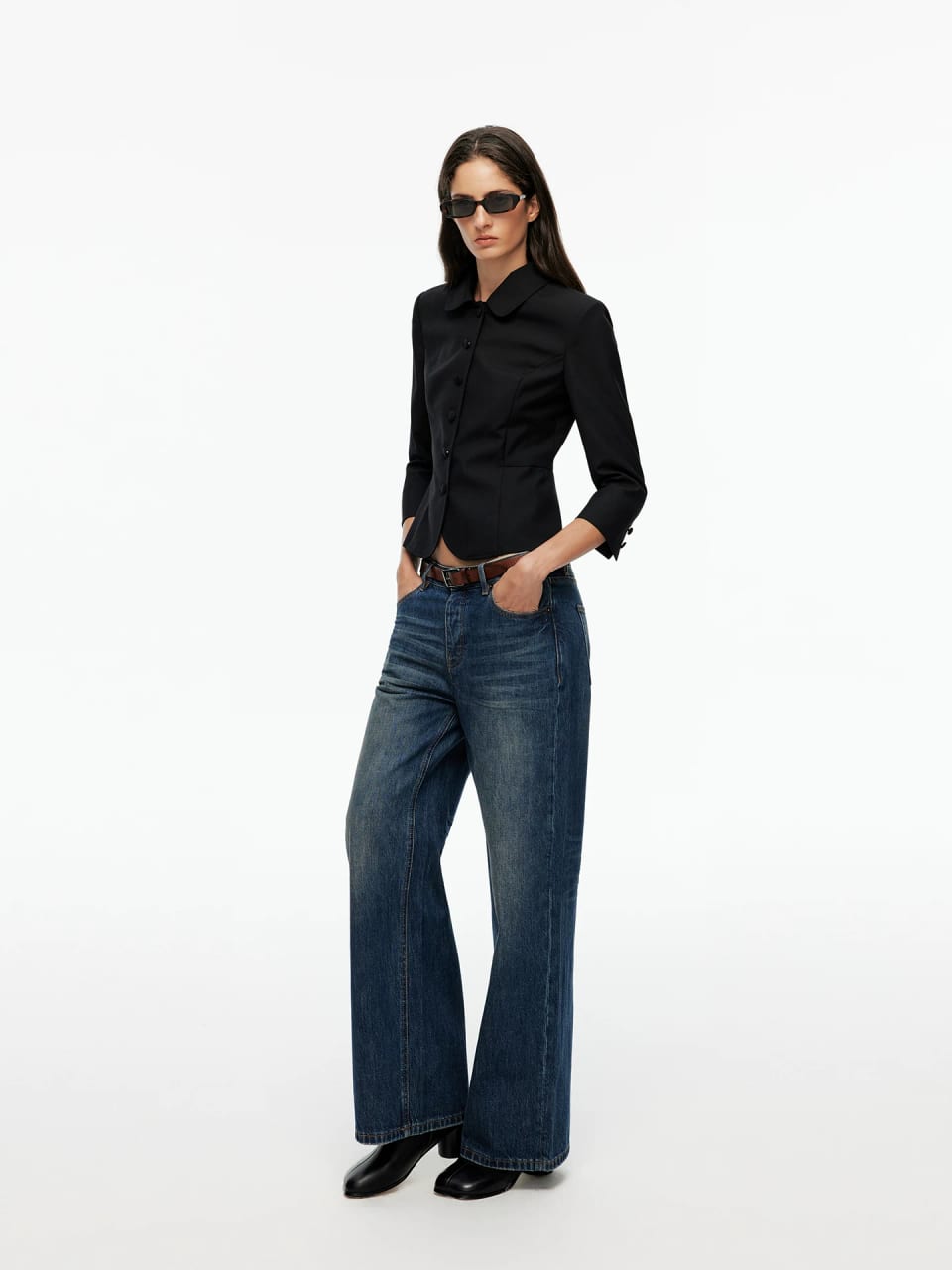 Washed wide-leg jeans, Denim